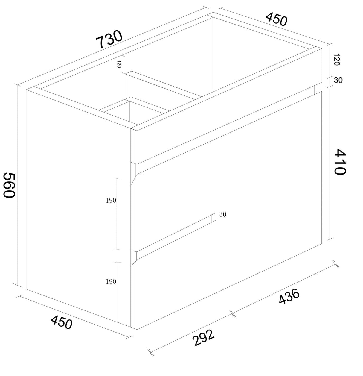 Mercio Bianca PVC Wall Hung Vanity Matte White (All Sizes) 750 drawing