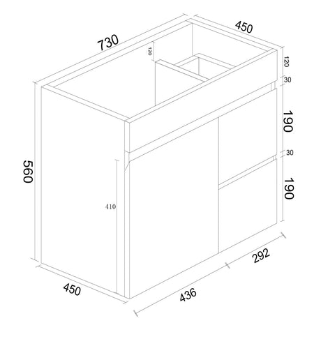 Mercio Bianca PVC Wall Hung Vanity Matte White (All Sizes) 750 drawing 1