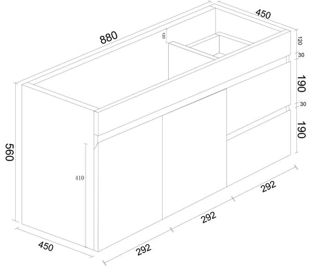 Mercio Bianca PVC Wall Hung Vanity Matte White (All Sizes) 900 drawing 1