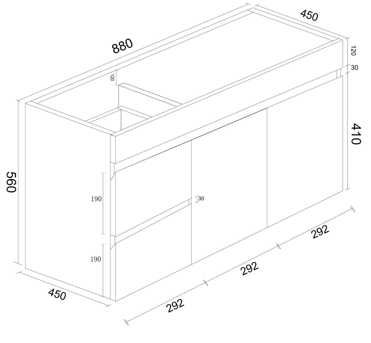 Mercio Bianca PVC Wall Hung Vanity Matte White (All Sizes) 900 drawing 1