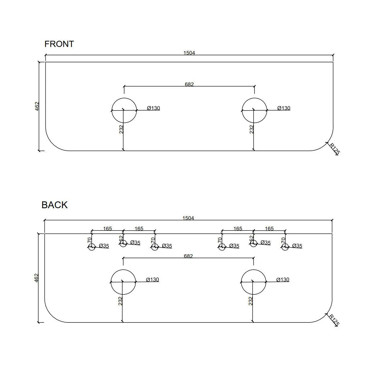Mercio Rome Stone Top 1500mm-drawing