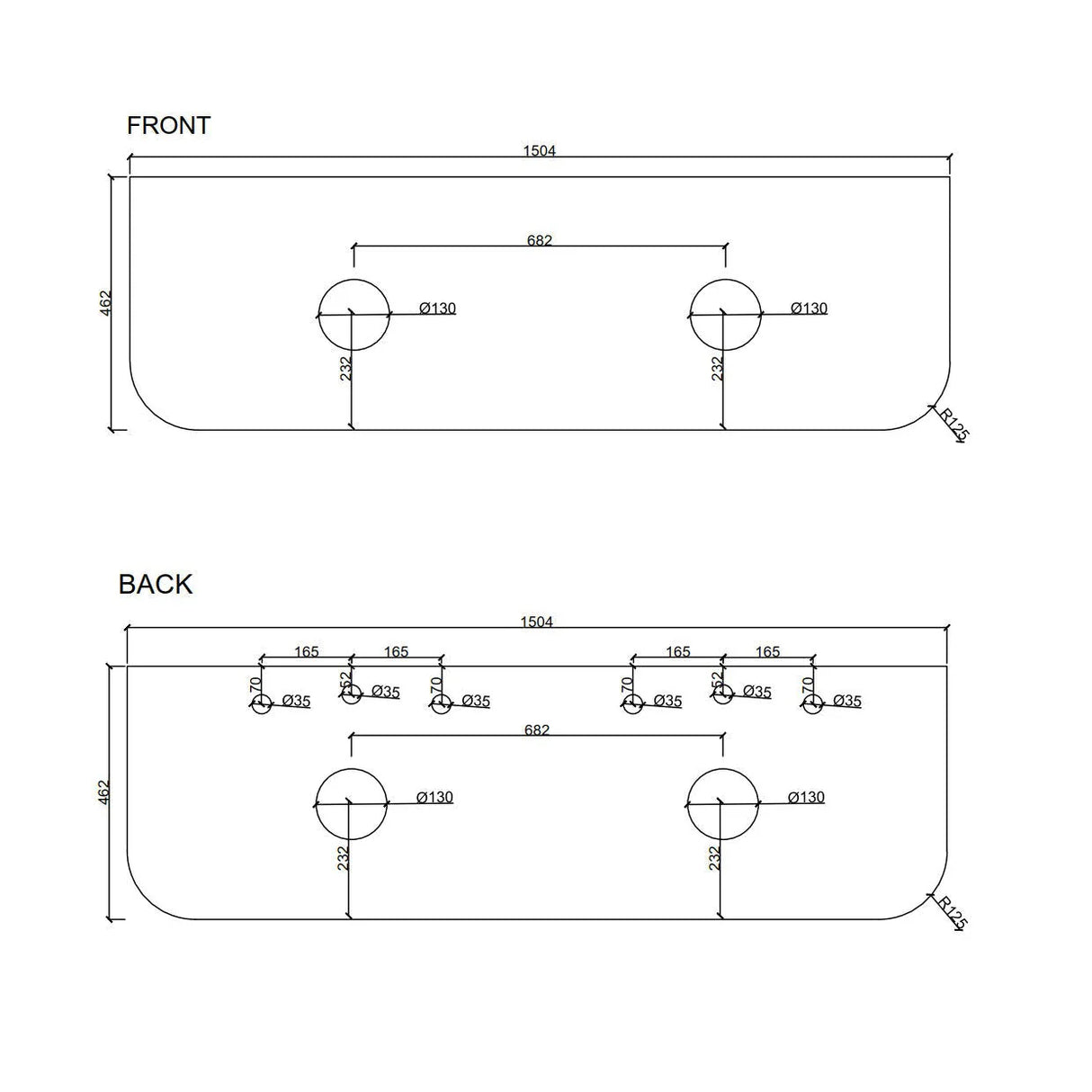 Mercio Rome Stone Top 1500mm-drawing
