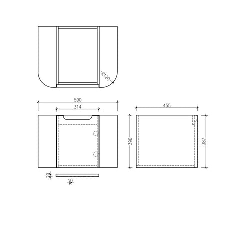 Mercio Rome_Wall_Hung_Vanity_600mm_Drawing