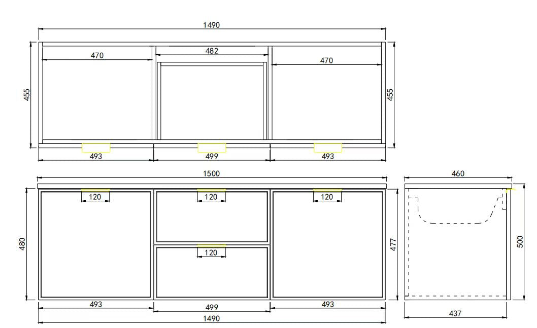 Miami Wall Hung PVC Cabinet 1500mm (Single/Double Bowl) (Matte Black)
