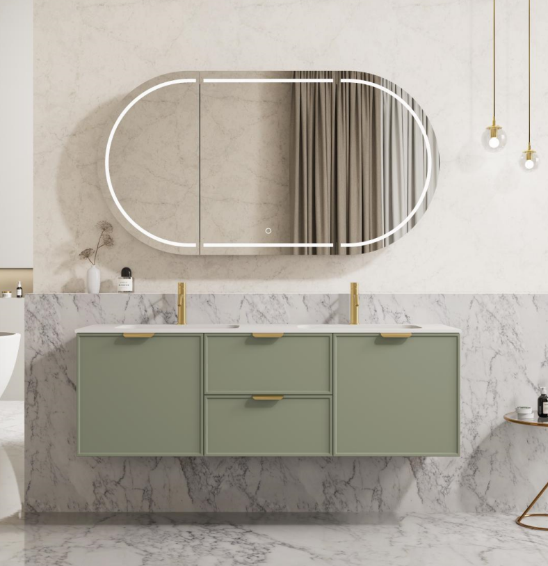 Miami Wall Hung PVC Cabinet 1500mm (Single/Double Bowl) (Olive Green)