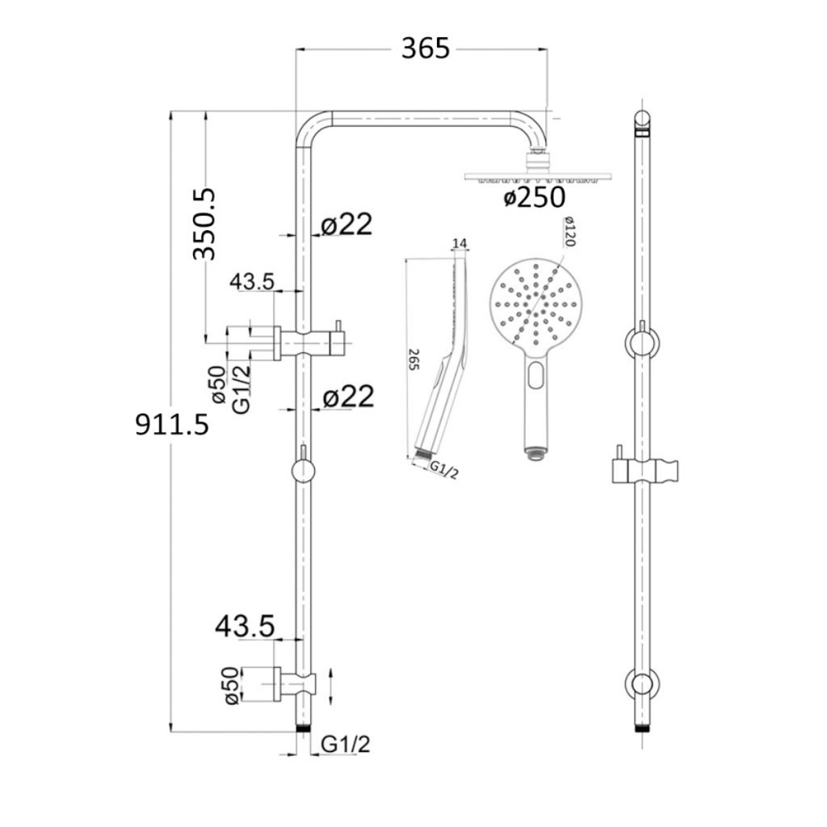 Mica Dual Shower Rail - Round | 6 Finishes
