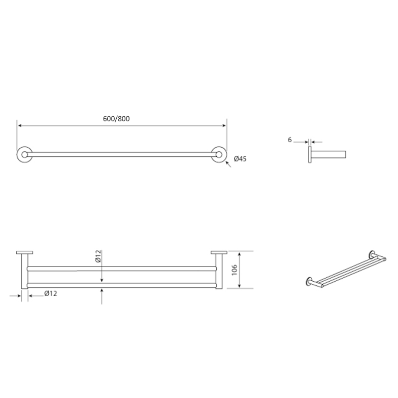 Mica Double Towel Rail-600mm/800mm