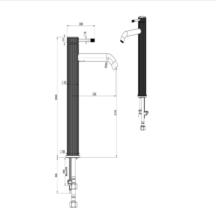 Mica Fluted Curved Spout Tall Basin Mixer