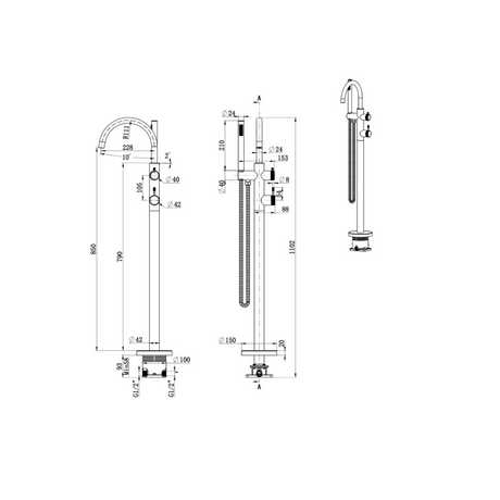 Mica Fluted Freestanding Mixer with Hand Shower - Bath Spout