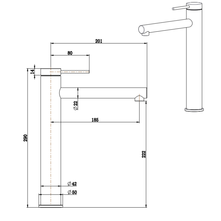 Mica Straight Spout Tall Basin Mixer