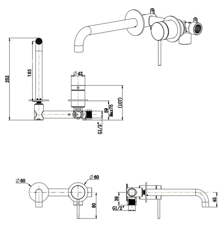 Mica Wall-Spout Combo - 2P - TRIM KIT - Living Brass
