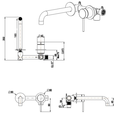 Mica Wall-Spout Combo - 2P - TRIM KIT - Living Brass