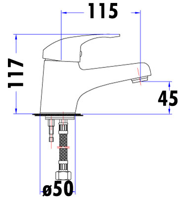 Mina Slim Rectangle Handle Basin Mixer Lead Free Drawing
