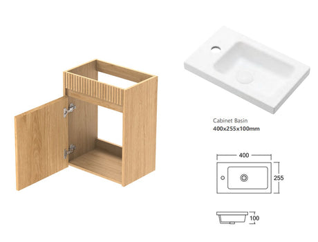 Mini Ensuite Vanity 400mm Woodland Oak Fluted Vanity (with Basin)