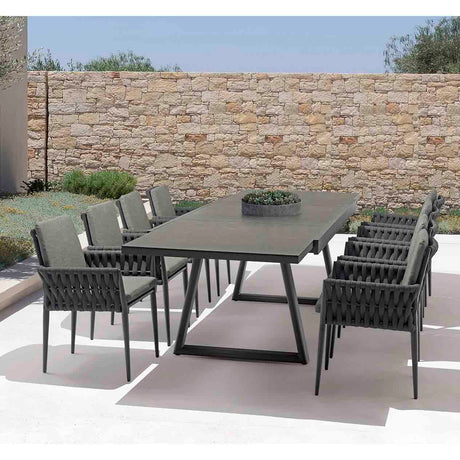 Mykonos Outdoor Aluminium Extension Table with Ceramic Glass Top in Charcoal/Light Grey