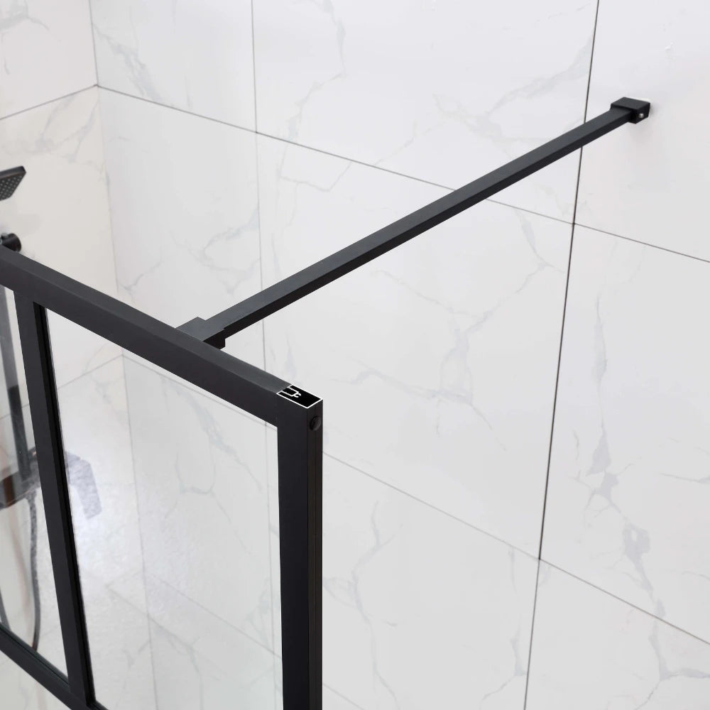COVEY Framed 6 Printed Grills Walk-In Single Panel With Support Bar Shower Screen (Matte Black)