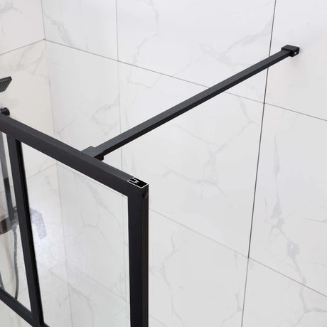 COVEY Framed 6 Printed Grills Walk-In Single Panel With Support Bar Shower Screen (Matte Black)