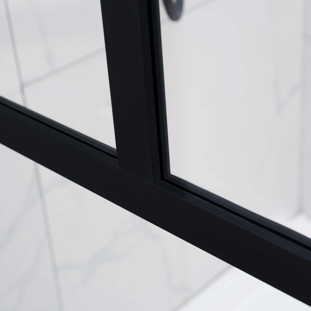 COVEY Framed 6 Printed Grills Walk-In Single Panel With Support Bar Shower Screen (Matte Black)