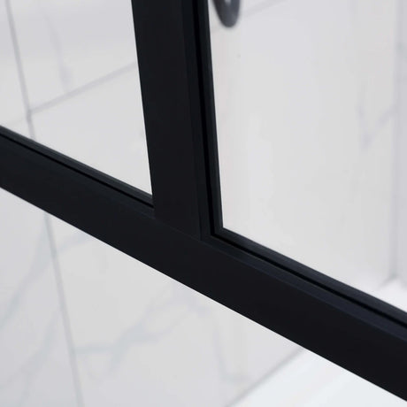 COVEY Framed 6 Printed Grills Walk-In Single Panel With Support Bar Shower Screen (Matte Black)