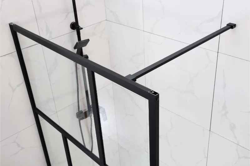 COVEY Framed 6 Printed Grills Walk-In Single Panel With Support Bar Shower Screen (Matte Black)