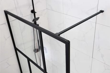 COVEY Framed 6 Printed Grills Walk-In Single Panel With Support Bar Shower Screen (Matte Black)