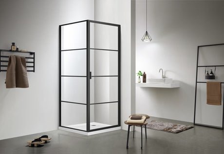 COVEY Semi-Framed Black Pivot Square Door Shower Screen