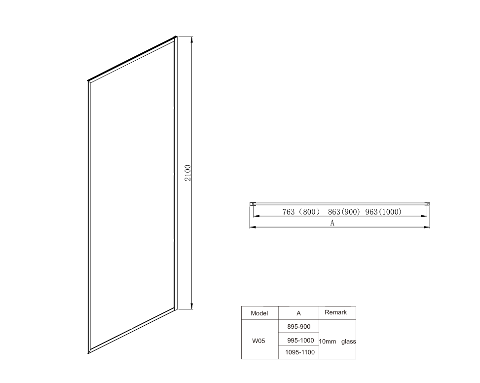 COVEY Framed Walk-In Single Panel Without Support Bar Shower Screen (Matte Black)