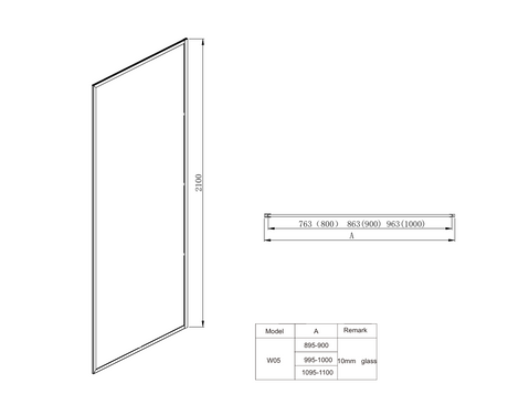COVEY Framed Walk-In Single Panel Without Support Bar Shower Screen (Matte Black)