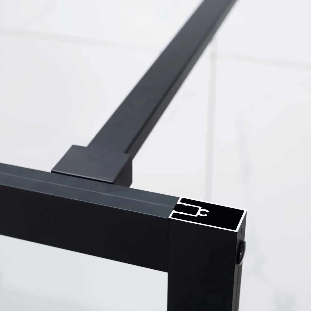 COVEY Framed 6 Printed Grills Walk-In Single Panel With Support Bar Shower Screen (Matte Black)