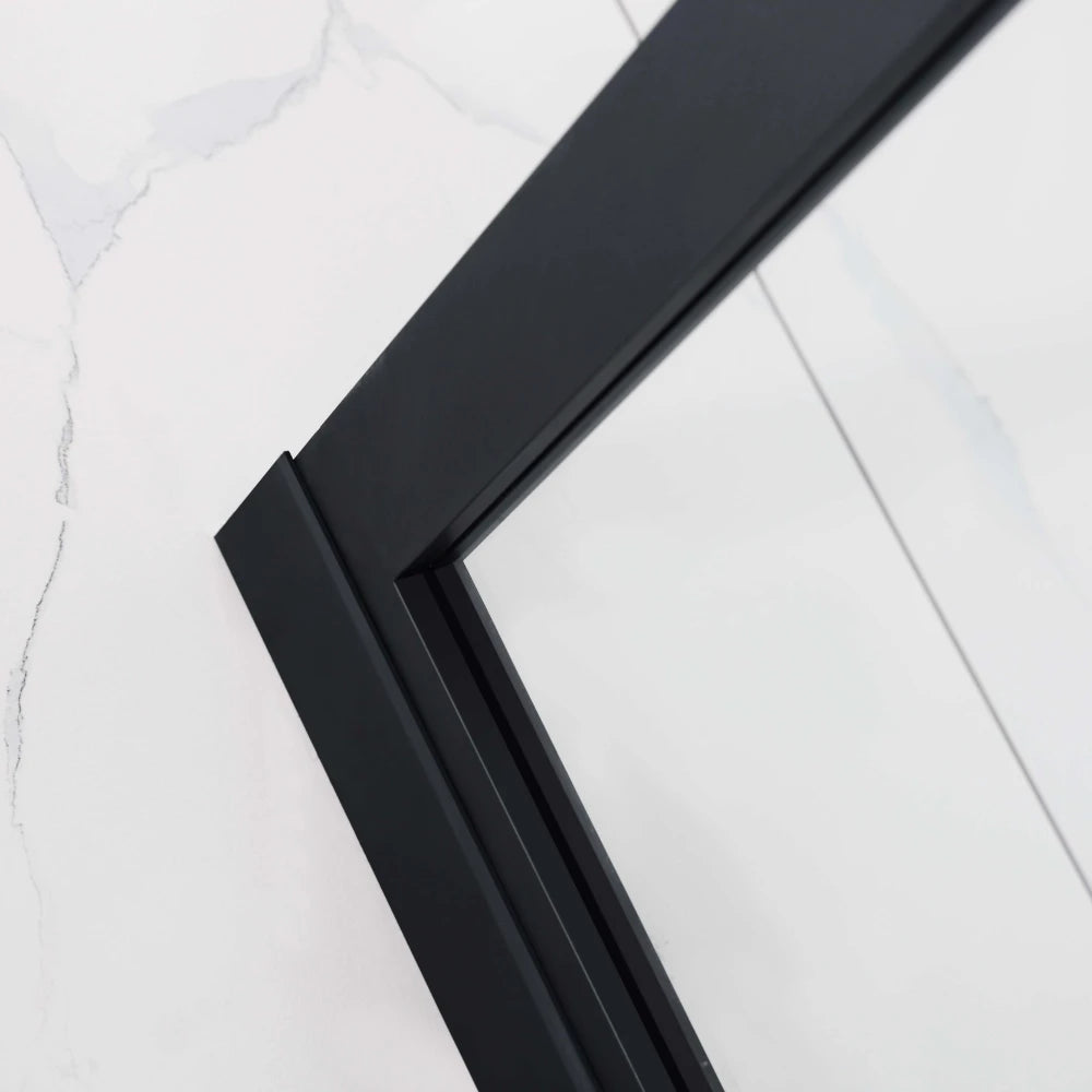 COVEY Framed 6 Printed Grills Walk-In Single Panel With Support Bar Shower Screen (Matte Black)