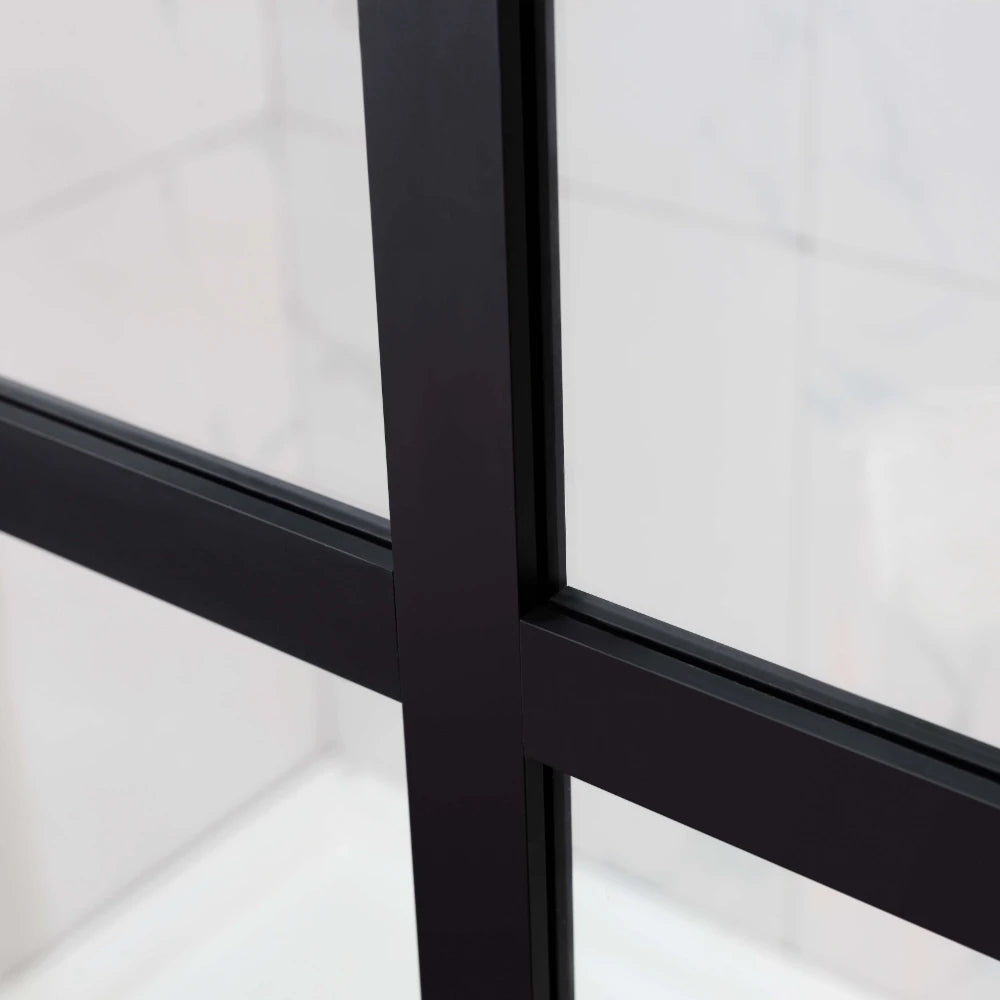 COVEY Framed 6 Printed Grills Walk-In Single Panel With Support Bar Shower Screen (Matte Black)