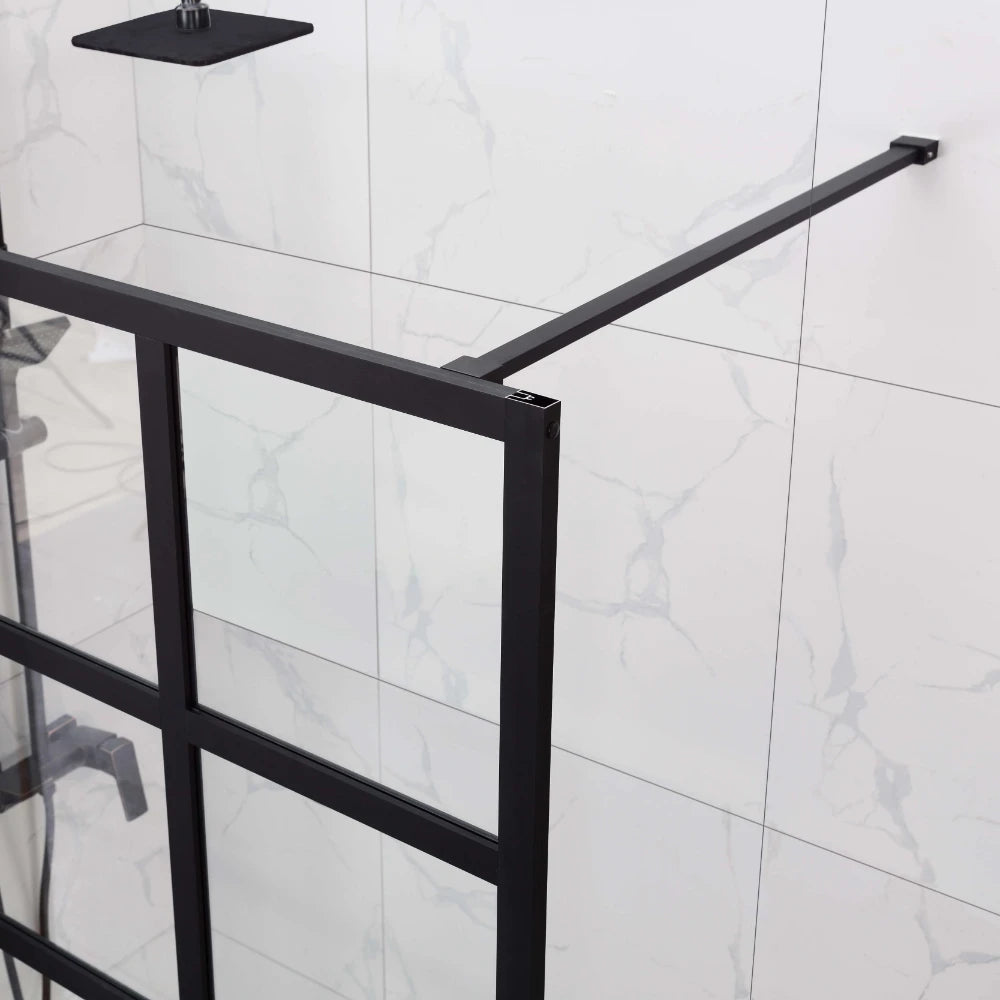COVEY Framed 15 Printed Grills Walk-In Single Panel Shower Screen (Matte Black)