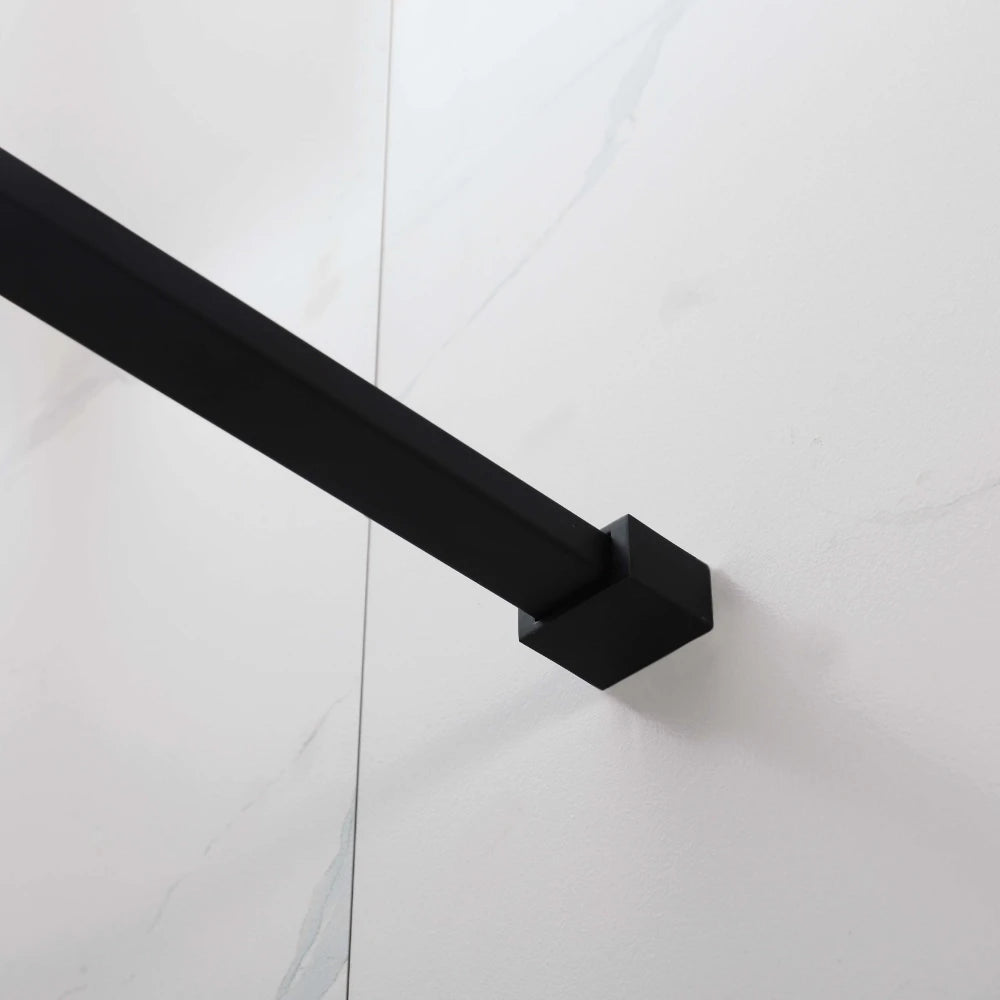 COVEY Framed 6 Printed Grills Walk-In Single Panel With Support Bar Shower Screen (Matte Black)