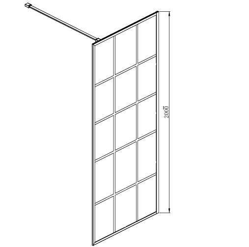 COVEY Framed 15 Printed Grills Walk-In Single Panel Shower Screen (Matte Black)