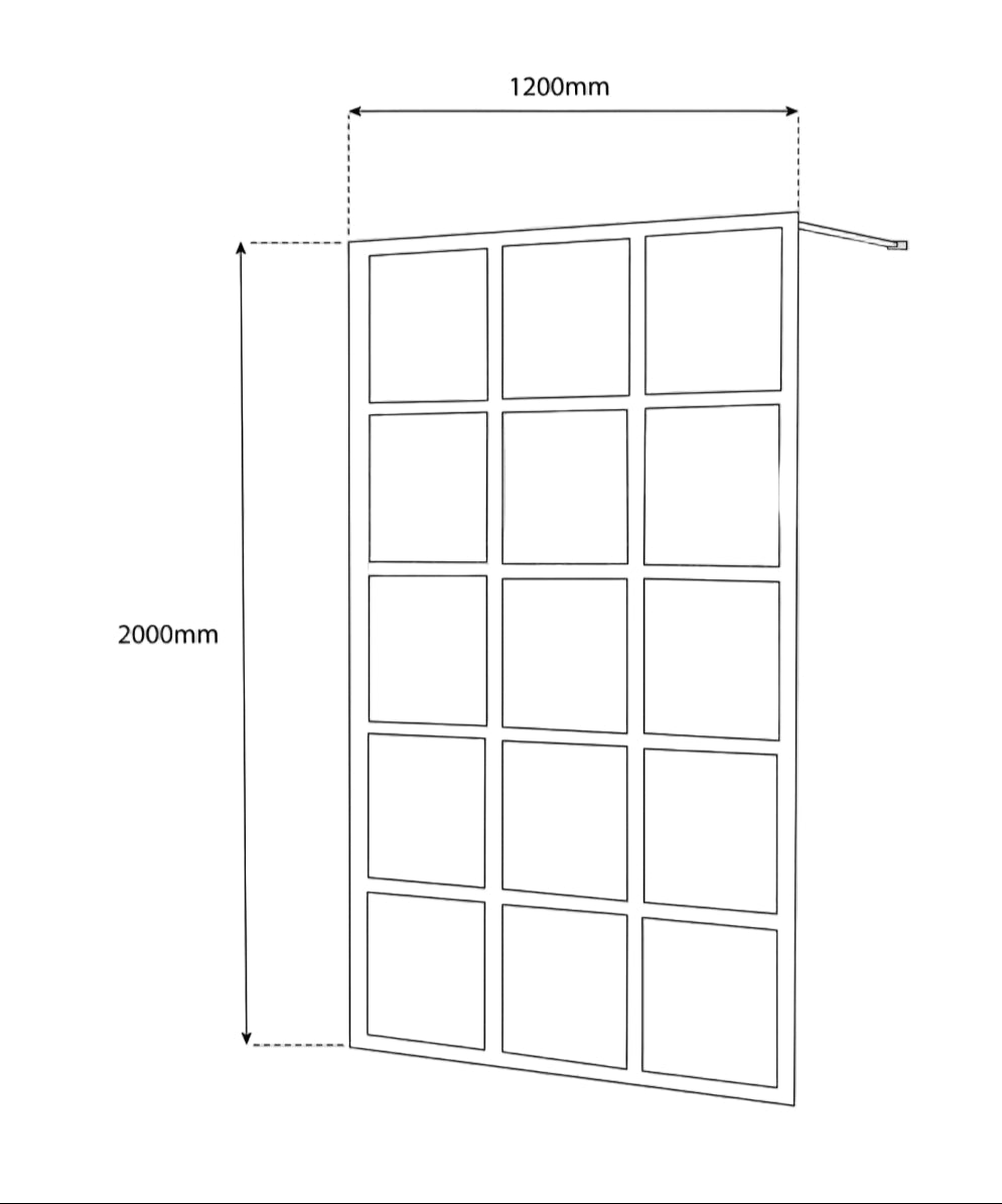 COVEY Framed 15 Printed Grills Walk-In Single Panel Shower Screen (Matte Black)
