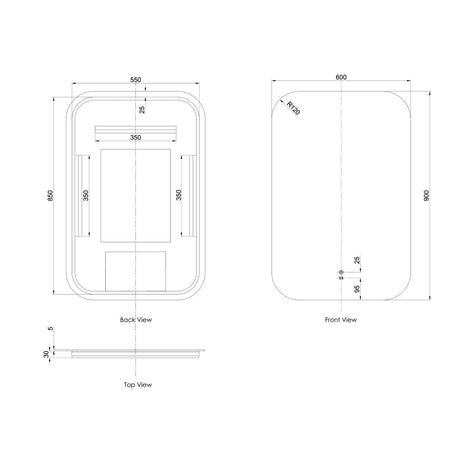 NEWPORT LED Soft Square Frameless Back Lit Tuffi Mirror 900x600mm