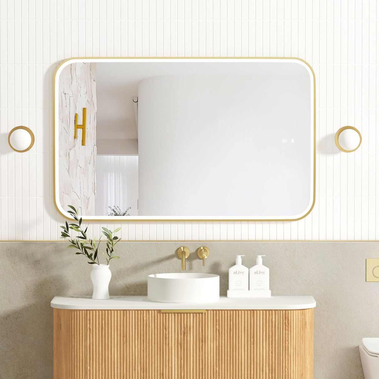 NEWPORT LED Soft Square Metal Frame Mirror 1200x750mm Brushed Gold