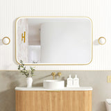 NEWPORT LED Soft Square Metal Frame Mirror 1200x750mm Brushed Gold