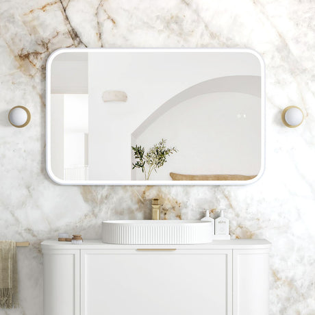 NEWPORT LED Soft Square Metal Frame Mirror 1200x750mm Matte White