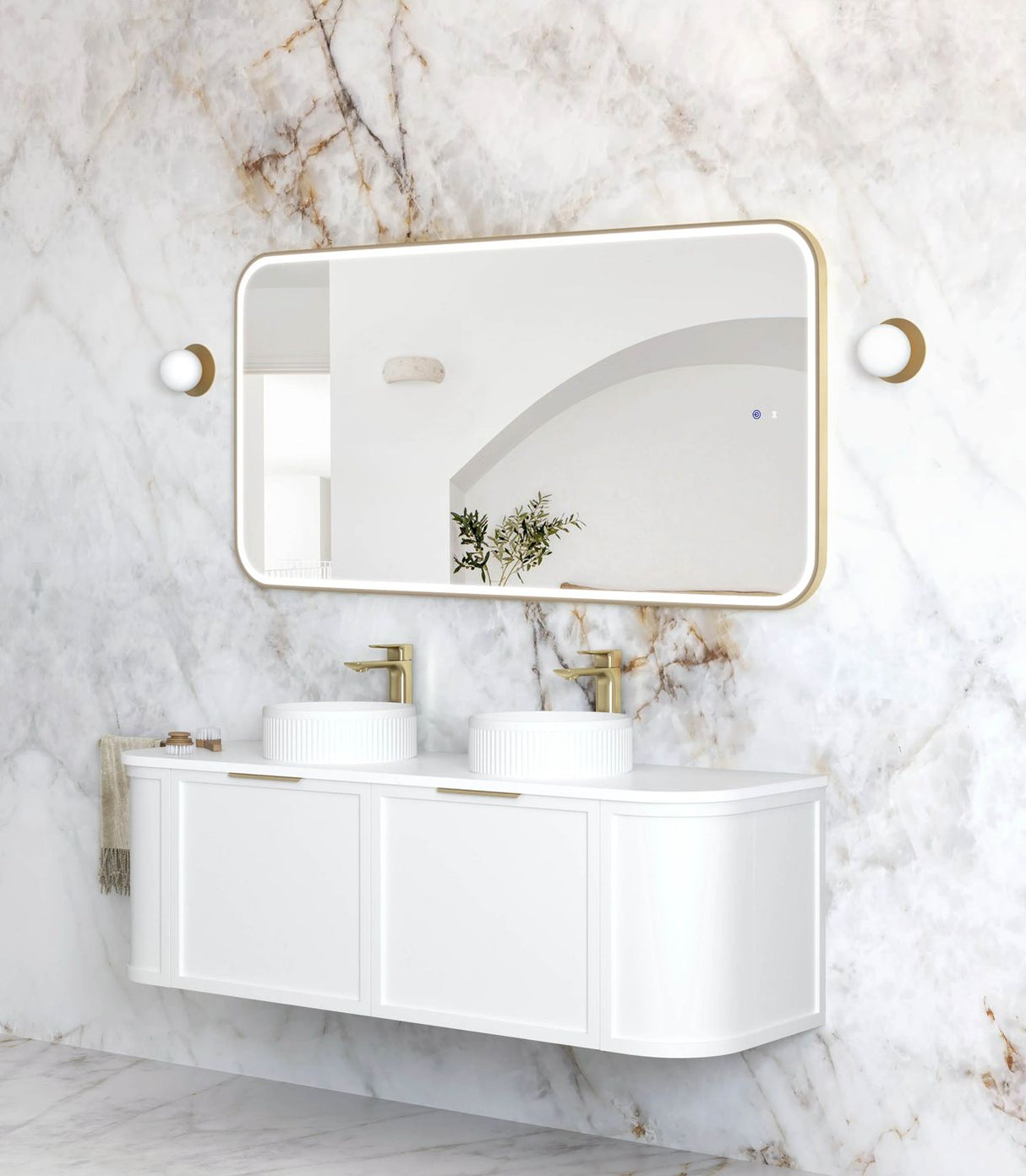 NEWPORT LED Soft Square Metal Frame Mirror 1500x750mm Brushed Gold