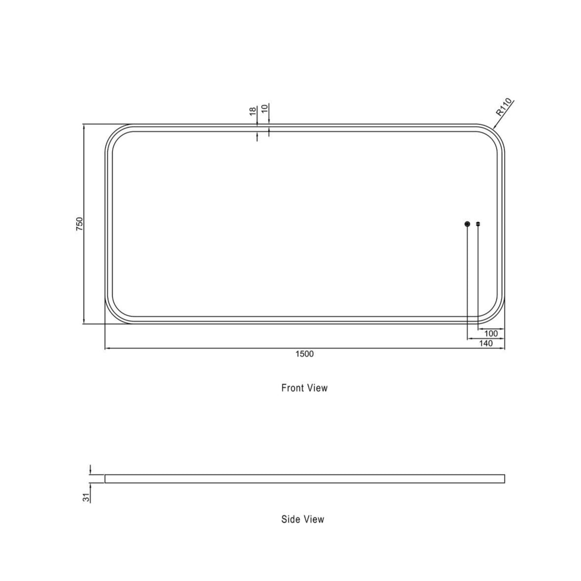 NEWPORT LED Soft Square Metal Frame Mirror 1500x750mm 