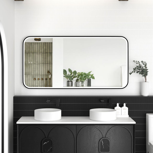 NEWPORT LED Soft Square Metal Frame Mirror 1500x750mm Matte Black