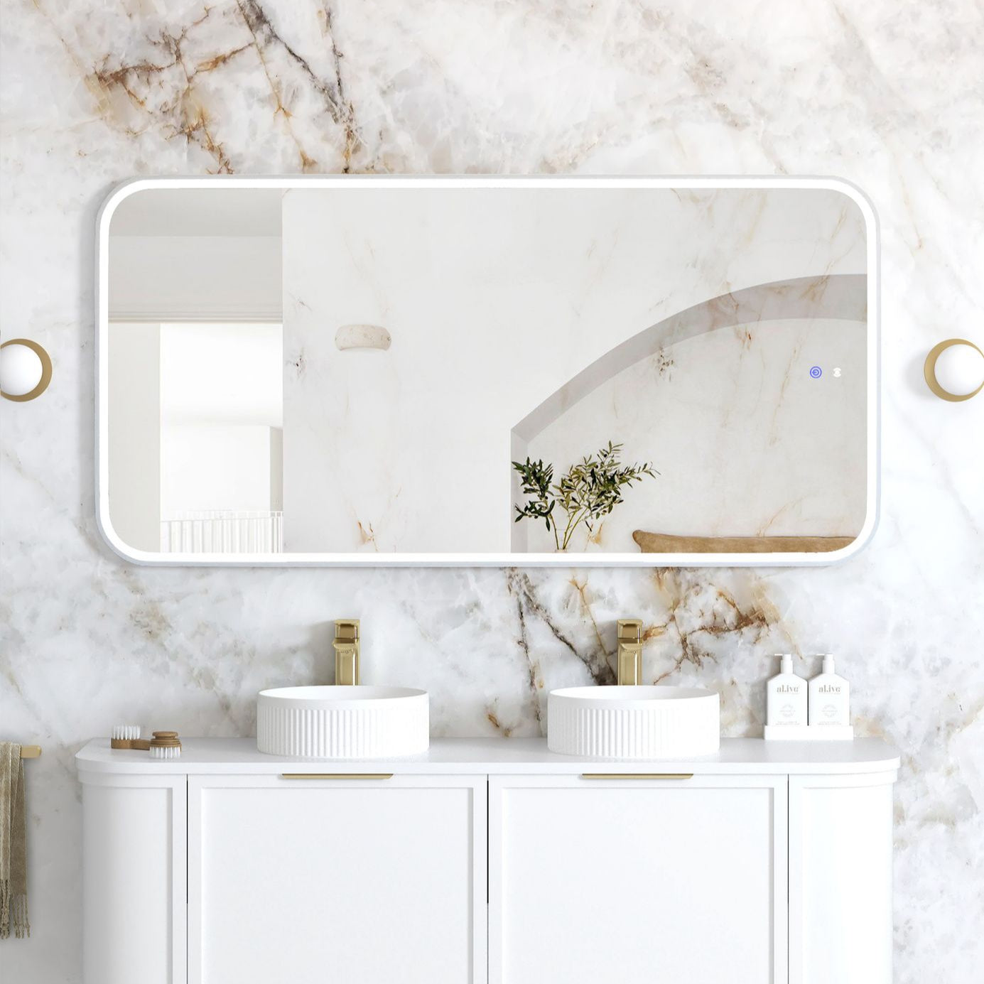 NEWPORT LED Soft Square Metal Frame Mirror 1500x750mm Matte White