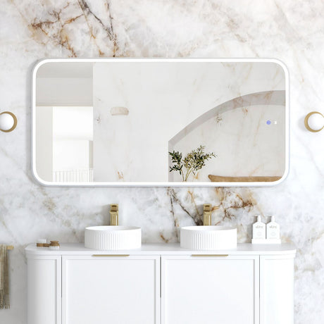 NEWPORT LED Soft Square Metal Frame Mirror 1500x750mm Matte White