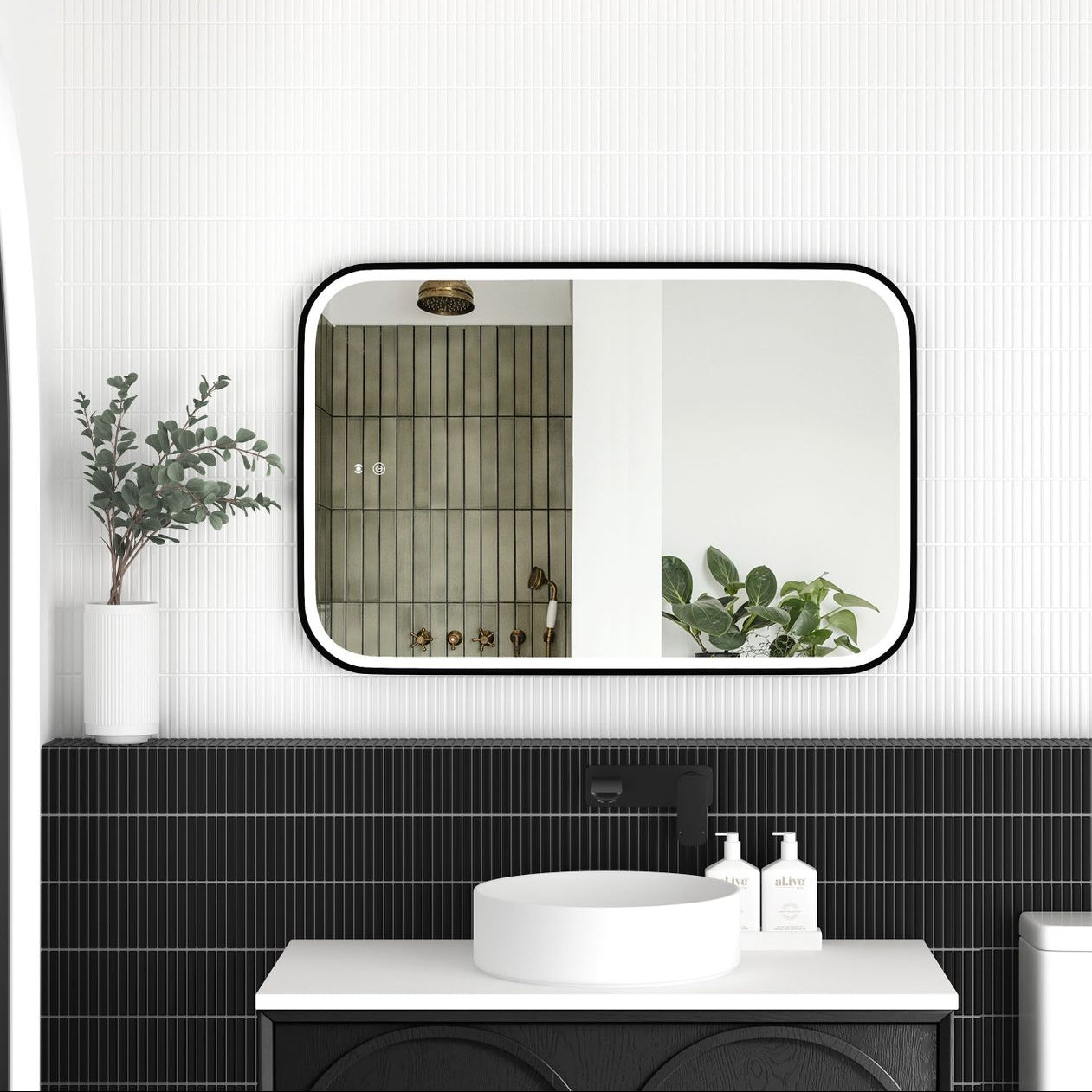 NEWPORT LED Soft Square Metal Frame Mirror 900x600mm Matte Black