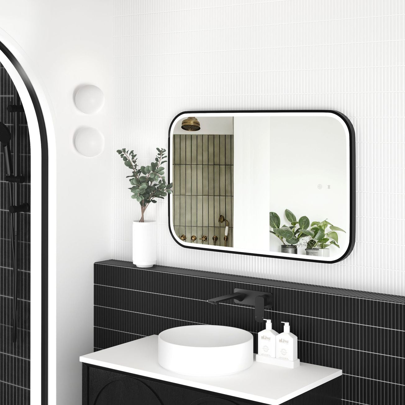 NEWPORT LED Soft Square Metal Frame Mirror 900x600mm Matte Black