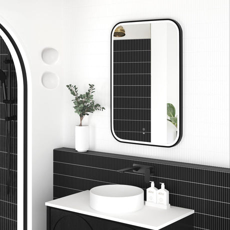 NEWPORT LED Soft Square Metal Frame Mirror 900x600mm Matte Black