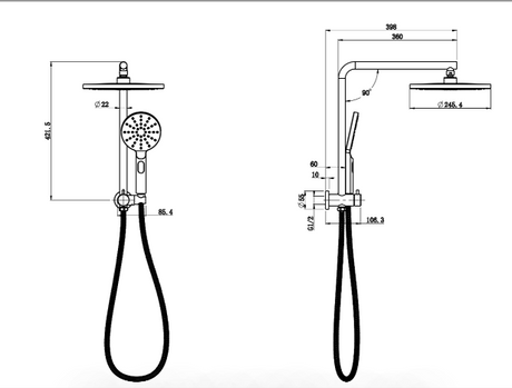 Regal Mini-MultiFunction Shower Set - Technical Drawing