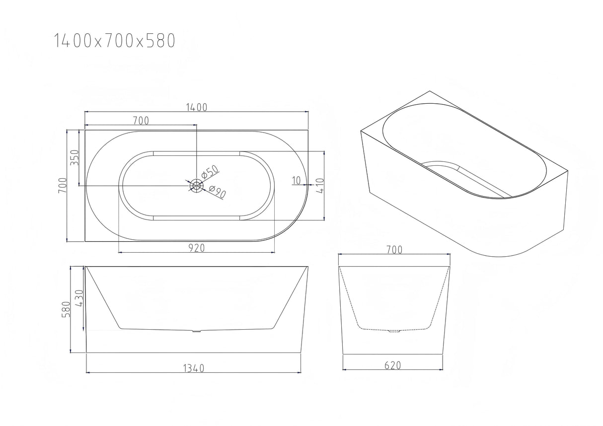 NOVA Ultra-Thin Corner Bathtub With Overflow (Gloss White) 1400/1500/1700mm