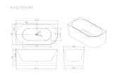 NOVA Ultra-Thin Corner Bathtub With Overflow (Gloss White) 1400/1500/1700mm